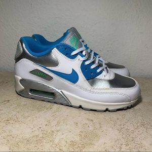 Nike Air Max 90 White Metallic Silver Blue Size Youth Unisex 5Y